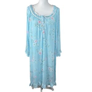 Eileen West Blue Floral Modal Nightgown Lace Trim Ruffle Hem Sz 3X Plus Size